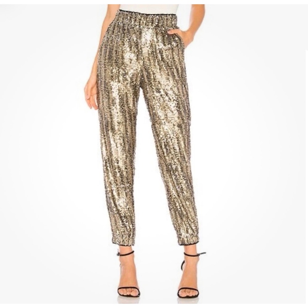 Tularosa Small Sequin Jogger Pants ~ Gold Black Festive Party Glam Going Out